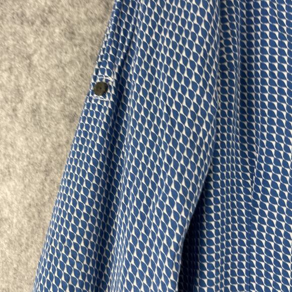 Tina Stephens Top Womens Small Blue Geometric Patterned Button Up Roll Tab Rayon - Picture 6 of 11
